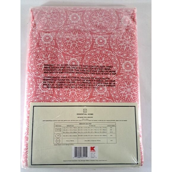 NEW Pink Tablecloth Oblong Medallion Spirograph Essential Home Cotton 52x70 - Picture 2 of 4